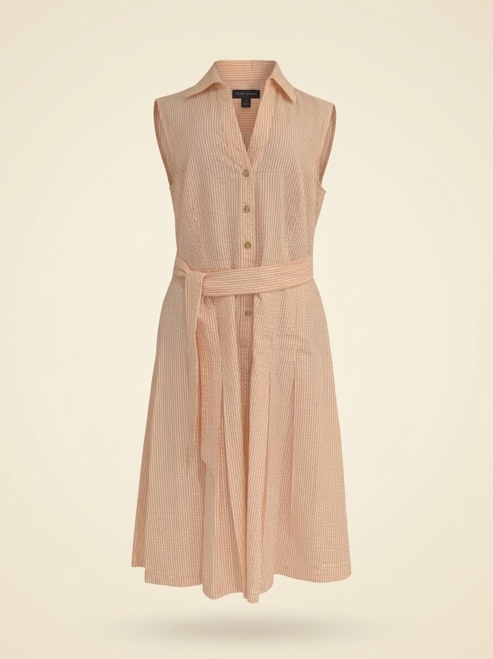 Jones New York Peach Sleeveless Shirt Midi Dress with Waist Tie